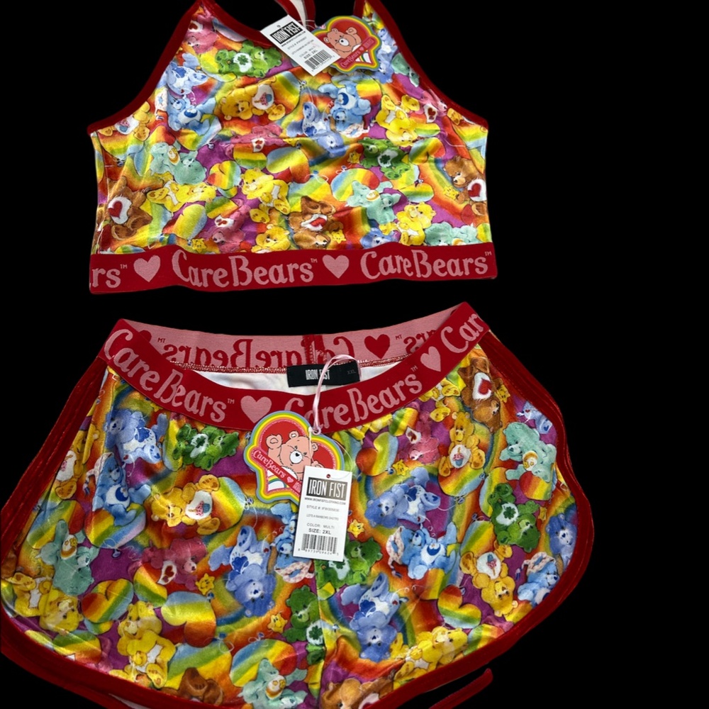 Iron Fist Rainbow Care Bears Halter Crop Top and Matching Short Set SIZE Large